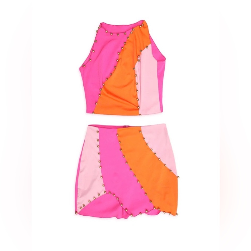 3 for $99 New Women Skirt Set Contrast Color Patchwork beading embellishment